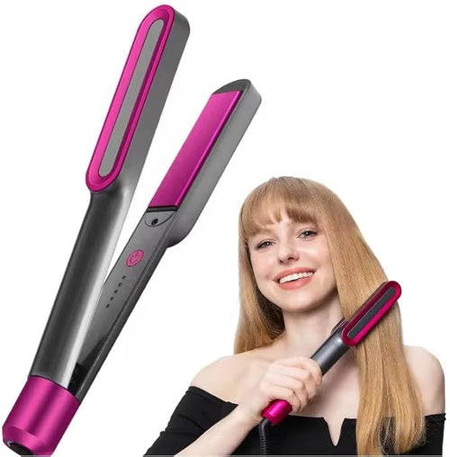 2 in 1 Hair Straightener and Curler Iron Professional Flat Iron with PTC Heating 360° Rotating Cord LED Temperature Display 5 Heat Settings up to 450°F Pink and Gray