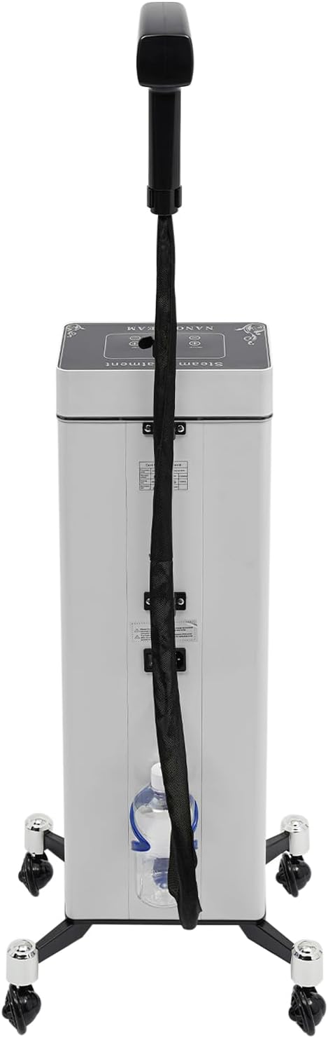 Standing Nano Hair Steamer 1300W Professional Electric Nano Micro Mist Hair Care Steamer with Wheels and Smart Touch Control 9 Gear Adjustable Nano Hair Steamer for Hair Salon (White)