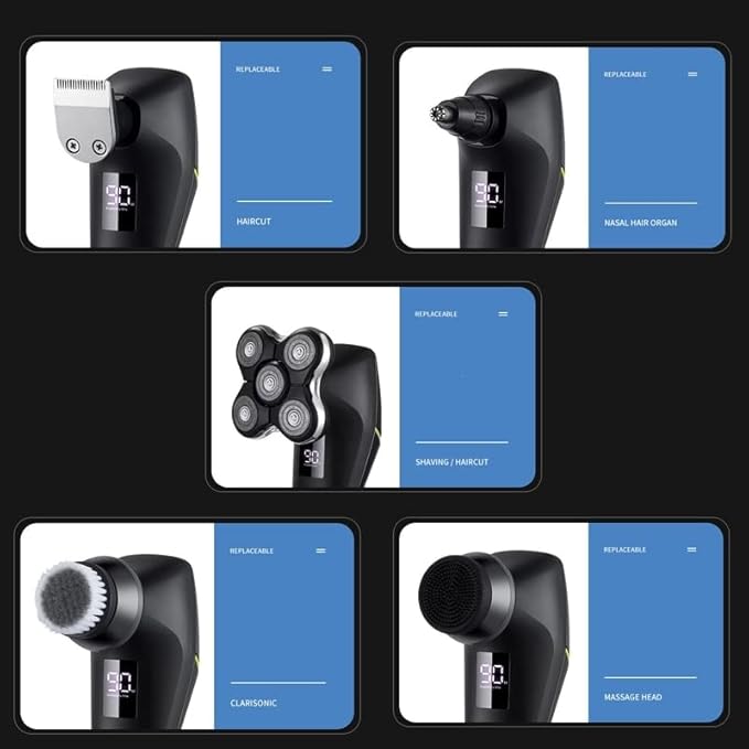 Electric Razor for Men LCD Display 5in1 Pro Powerful Electric Shaver Hair Trimmer Beard Facial Body Electric Razor For Men Bald Head Shaving Machine