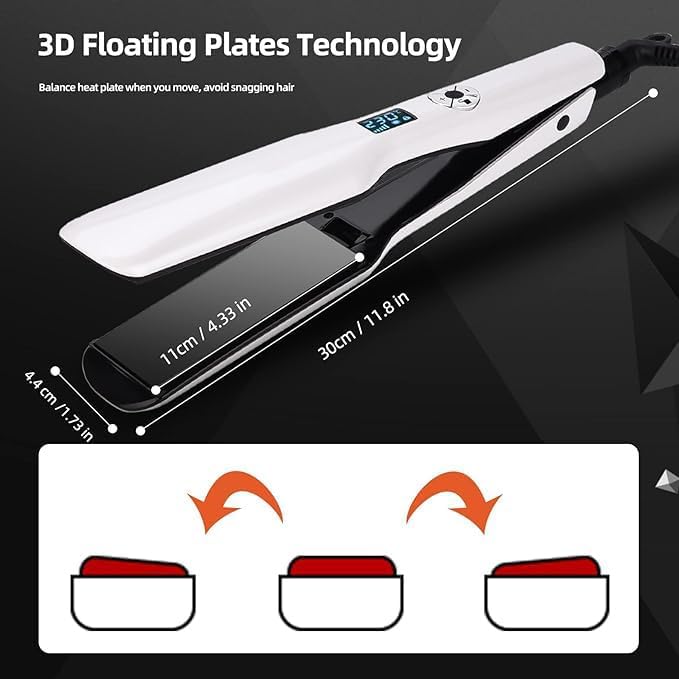 Hair Straighteners Wide Plates Tourmaline Ceramics Professional 1.8 inch Flat Iron with LCD Display 12 Speed Temperature Control Dual Voltage PTC Fast Heating Straighter