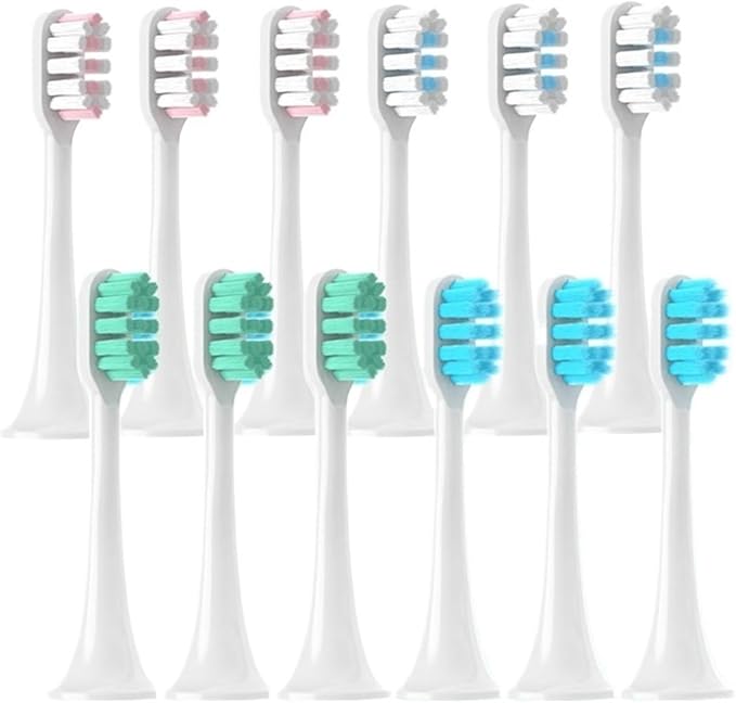 12PCS Replacement Brush HeadsCompatible for XIAOMI MIJIA T300/T500/T700 Electric Tooth Soft Bristle Caps Vacuum Package Nozzles(12Green)