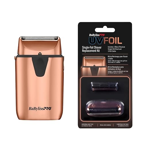 Bundle of BaBylissPRO UVFOIL Single Foil UV-Disinfecting Metal Shaver - Rosegold + BaBylissPRO UVFOIL Single Replacement Foil with Cutter Rosegold