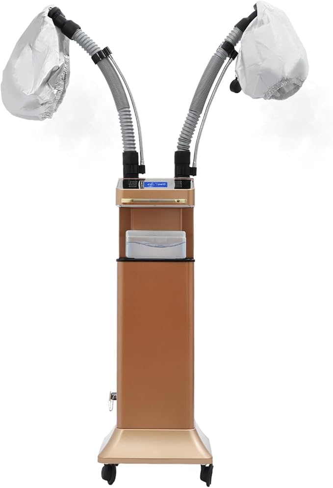 Nano Hair Steamer with Ultrasonic Technology Multifunctional Hair Steamer Machine with Adjustable Time &amp Temperature for Deep Conditioning Hot Oil Treatment &amp Coloring Fast Heating (Gold)