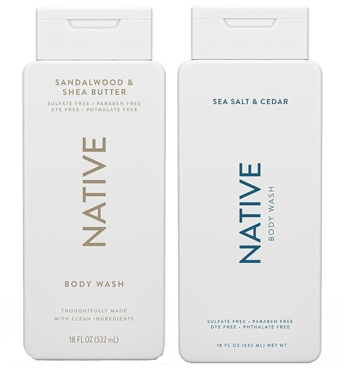 Native Body Wash 2-Pack: Sandalwood &amp Shea Butter + Sea Salt &amp Cedar (18 fl oz each)