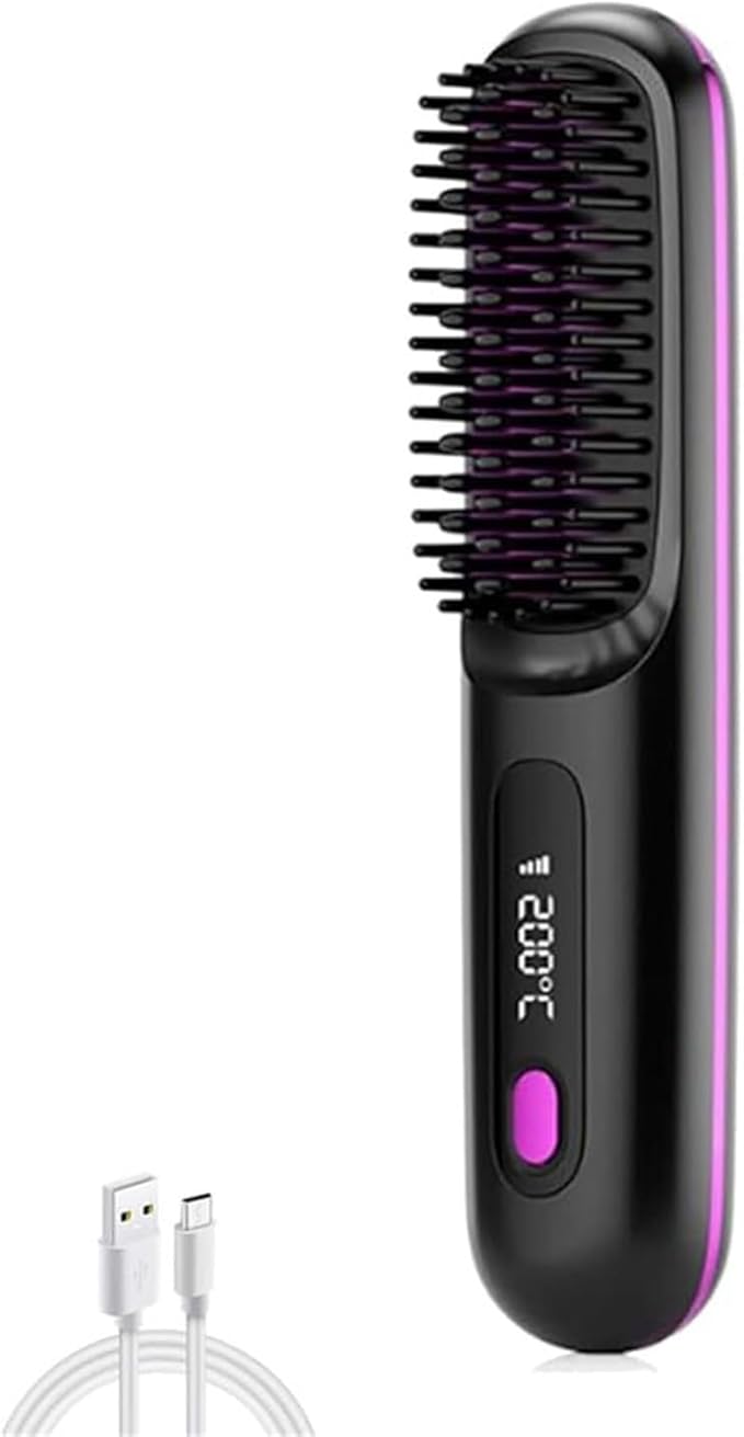 Bellabrush Pro Bellabrush Pro Hair Brush Portable Cordless Hair Straightener with Heated Hair CombIonic Straightener for All Hair Types(Black)