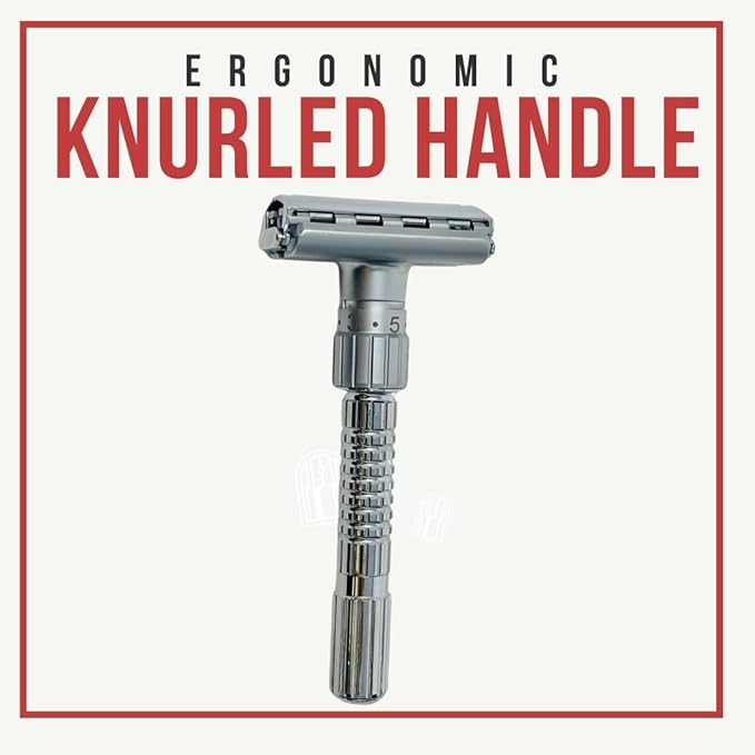 G.B.S Adjustable Double Edge Butterfly Razor Stainless Steel Knurled Handle Ergonomic Non Slip Grip