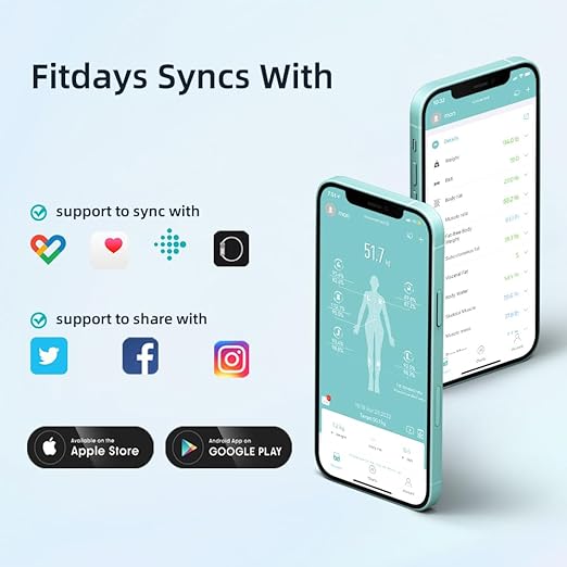 Fitdays Smart Scale for Body Weight and Fat Percentage FSA&ampHSA Eligible 8-Electrode Digital Bathroom Scale with BMI Body Fat &amp Muscle Mass to 28 Body Composition and Printable Body Analysis