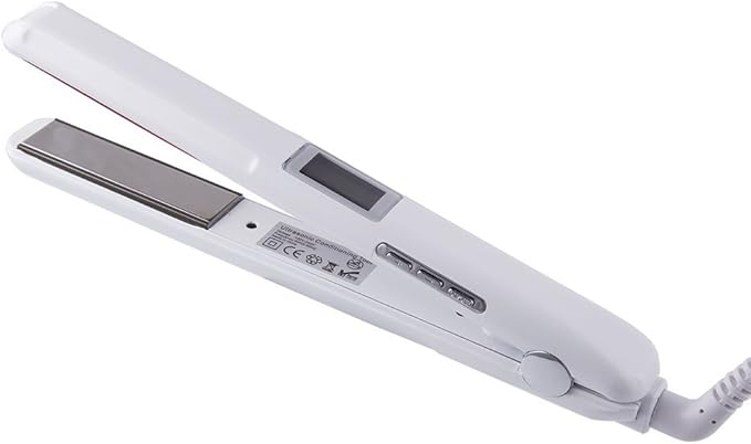 Professional Ultrasonic Infrared Hair Care Cold Flat Iron Hair Straightener Treament Tool Instant Heat Up Adjustable Temperature Recovers The Damaged Hair LCD Display Dual Voltage (White)