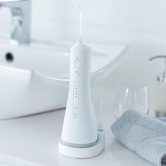 Water Flosser Professional Cordless Dental Oral Irrigator - Portable and Rechargeable IPX7 Waterproof Water Flossing with Cleanable Water Tank for Home and Travel (White)