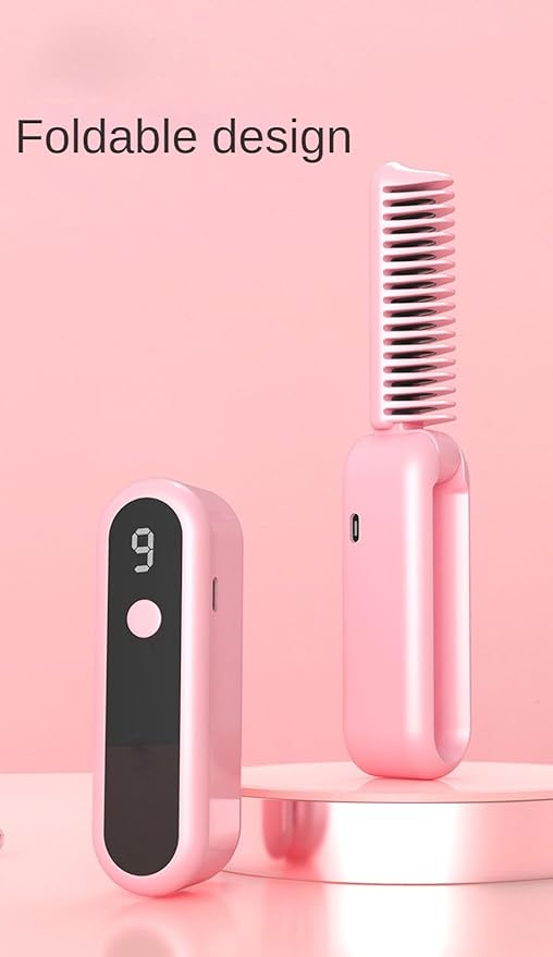 Hair Straightening Brush Portable Travel Hair Straightening Brush Women's Hair Straightener Lightweight On-The-Go Quick Heat 9 Temperature Settings Hair Straightening Iron with Built-in Brush