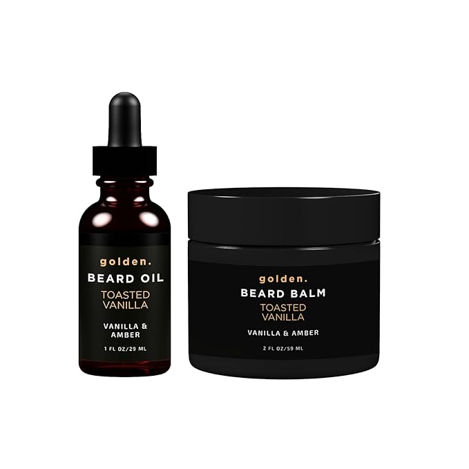 Golden Grooming Beard Bundle for Black Men | Natural Beard Growth Kit with Shea Butter (Regular Toasted Vanilla)