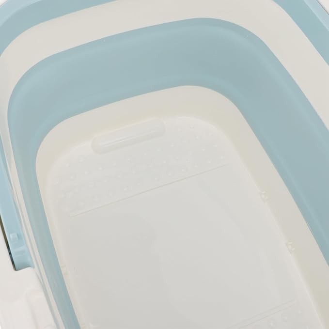 Yunseity Foot Bucket Foot Bath Basin Large Capacity Massage Points Wheel Removable Lid Foldable with Handle for Pedicure (Blue)