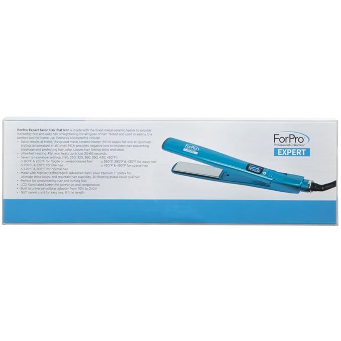 ForPro Professional Collection Expert Salon Hair Flat Iron Advanced Nano Silver Titanium Technology Ultra-Fast Heating with 7 Heat Settings LCD Screen 1