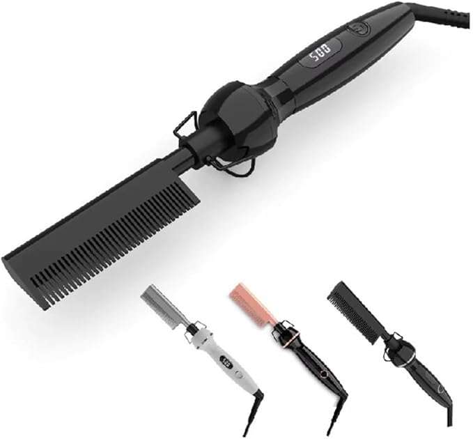 Professional Hot Comb Straightening 500℉ Fast Heating 2-in-1 for Straightening/Curling Multi-Level Temperature with Led Display with Heat-Resistant Shield Suitable Thick/Curly Hair (Rose Gold)