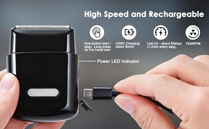 Men's 2-in-1 Rechargeable Foil Shaver &amp Hair Clipper Beard &amp Sideburn Grooming Trimmer 3 Floating Blades Electric Razor 7200RPM High-Speed Motor IPX7 Waterproof Travel-Friendly
