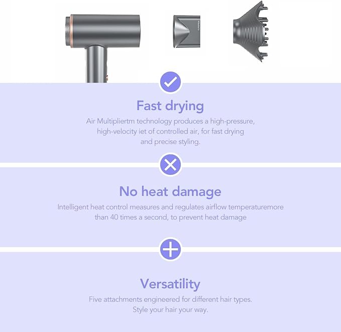 WHALER'S Professional Hair Dryer Ionic 1400W Fast Drying 4 Speed/Heat Settings &amp Cool Shot Dual Voltage for Travel Includes Diffuser+Concentrator+Replacement Brush (1.4kW 120V-240V) (Black)