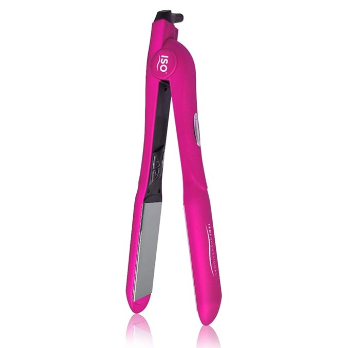 ISO Beauty Gold Collection Metallic Color 1.5 Inch Floating Plates Flat Iron Hair Straightener with Adjustable Auto Power Off Smart Memory Temp Control &amp LCD Display (Pink)