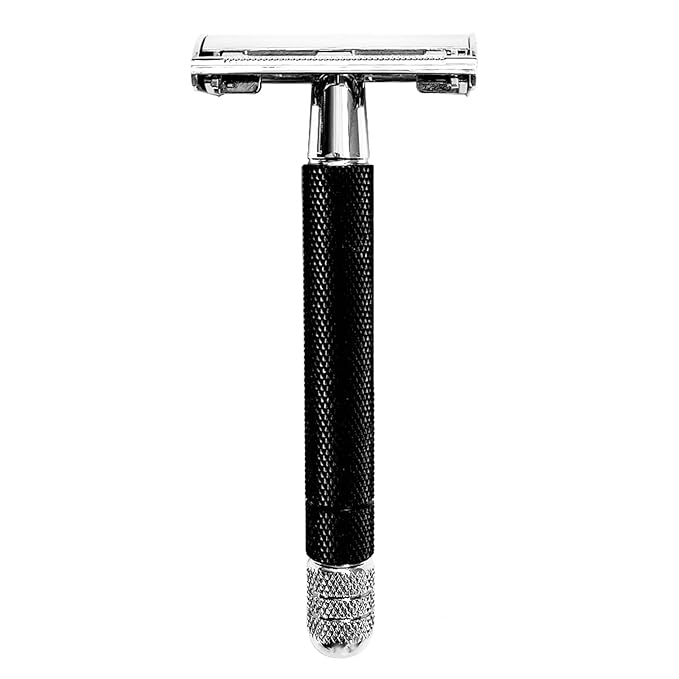 Classic Butterfly Twist-to Open Double Edge Safety Razor Wet Face Hair Shaver Machine with 10 Platinum Super Blades Refills for Smooth and Close Shaves