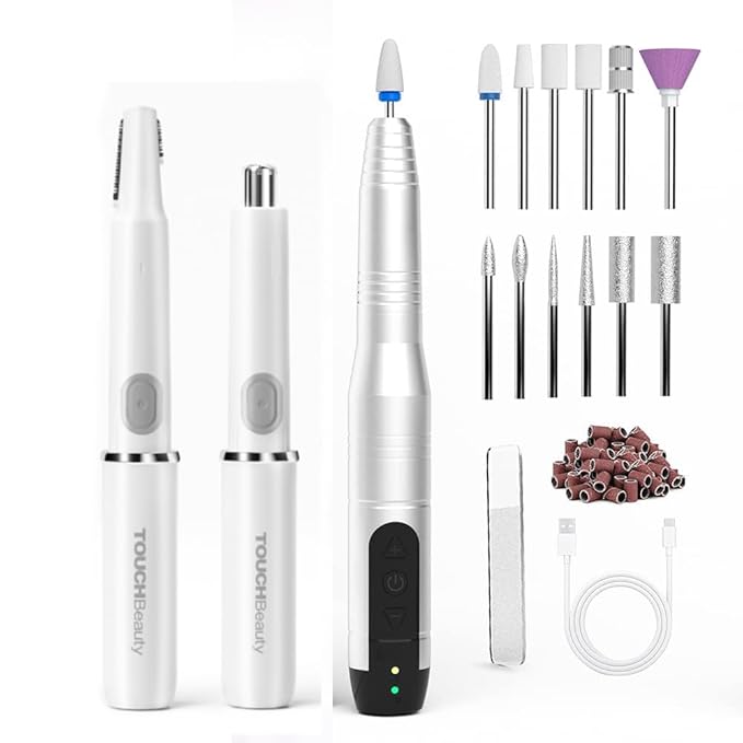 TOUCHBeauty Hair Trimmer for Face Eyebrow Nose Bundle with Electric Nail Drill 12 in 1