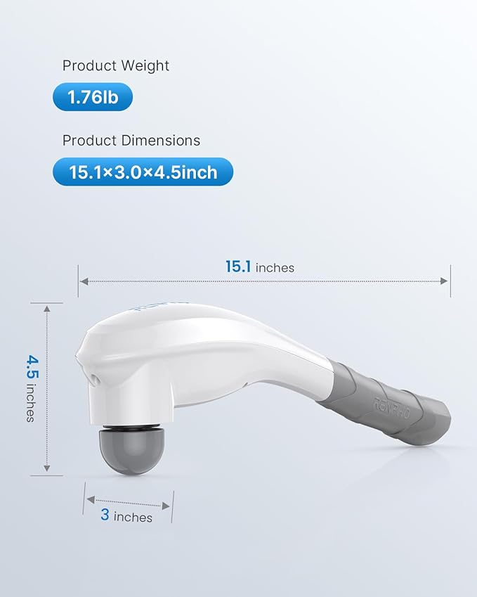 RENPHO Rechargeable Handheld Back Massager Cordless Electric Neck Massage Tool for Shoulder Foot Leg Calf Birthday Gifts for Women and Men