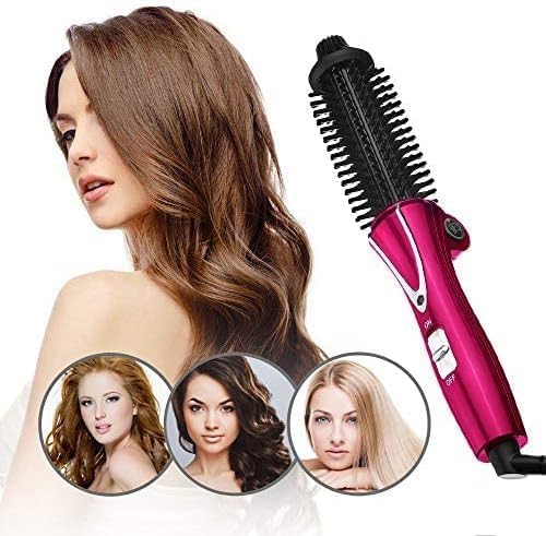 Mini Collaspe Hair Curler Tangle-Free Curling Iron Brush and Volumizer Dual Voltage Travel-Friendly Tourmaline Ceramic Ionic Hot Brush Styling Wand(Red)