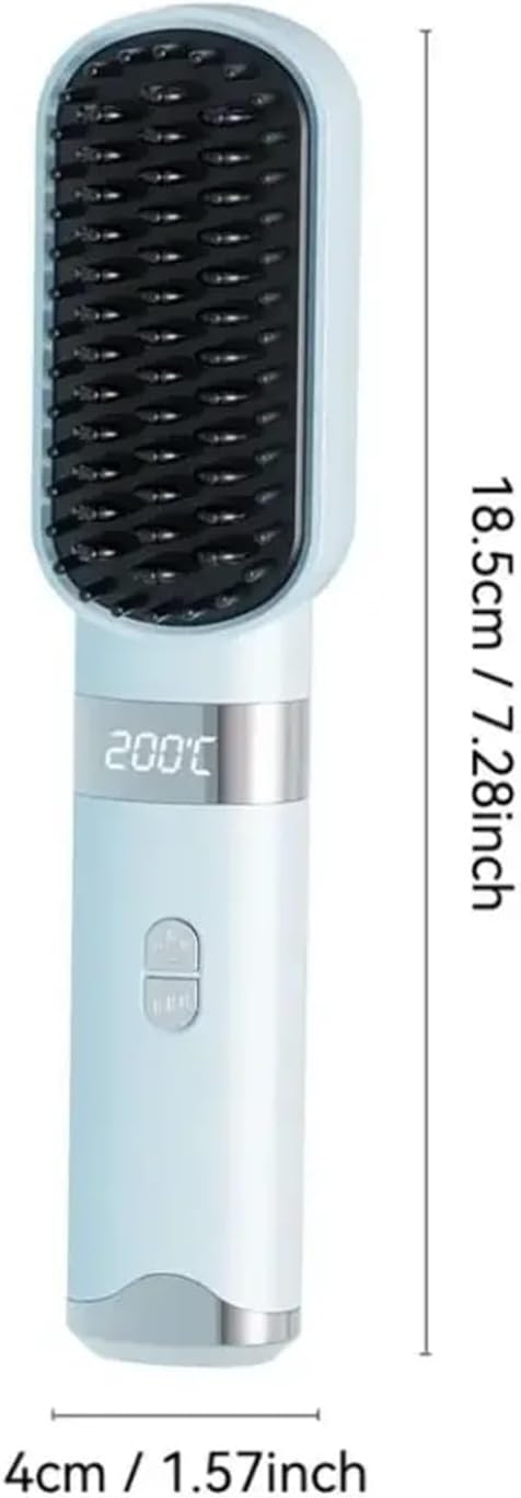 New Wireless Hair Straightener with LCD Display - 140-200°C 3 Temperature Settings Type-C Straightening Comb for Effortless Styling