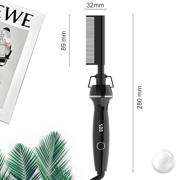 Professional Hot Comb Straightening 500℉ Fast Heating 2-in-1 for Straightening/Curling Multi-Level Temperature with Led Display with Heat-Resistant Shield Suitable Thick/Curly Hair (Rose Gold)
