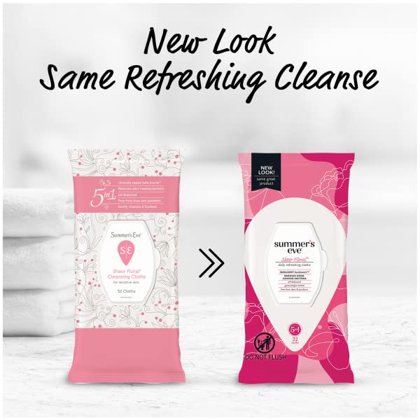 Summer's Eve Feminine Cleansing Cloths Sensitive Skin Sheer Floral 32 ea (Pack of 9)