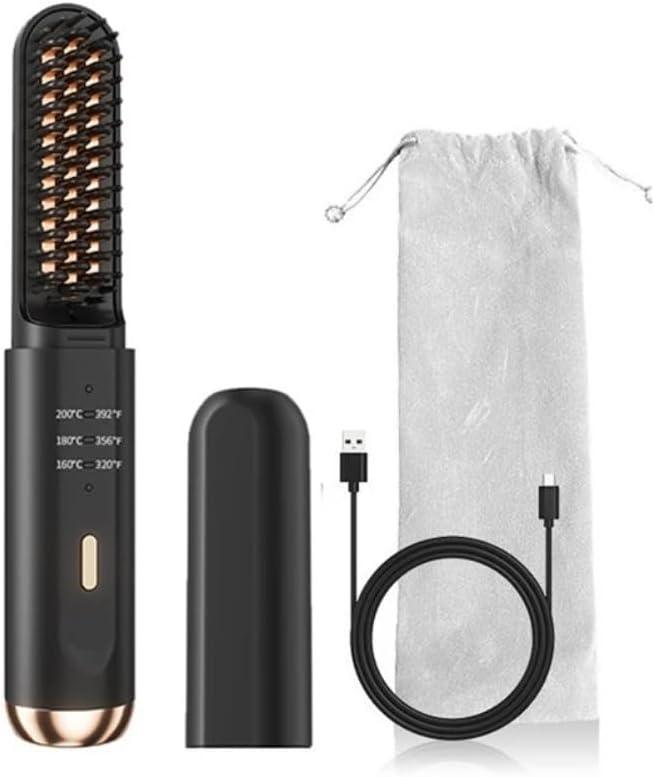 Rechargeable Multifunctional Cordless Hair Straightener Brush Fast Heated Straightener Brush Negative Ions Electric Hot Comb Hair