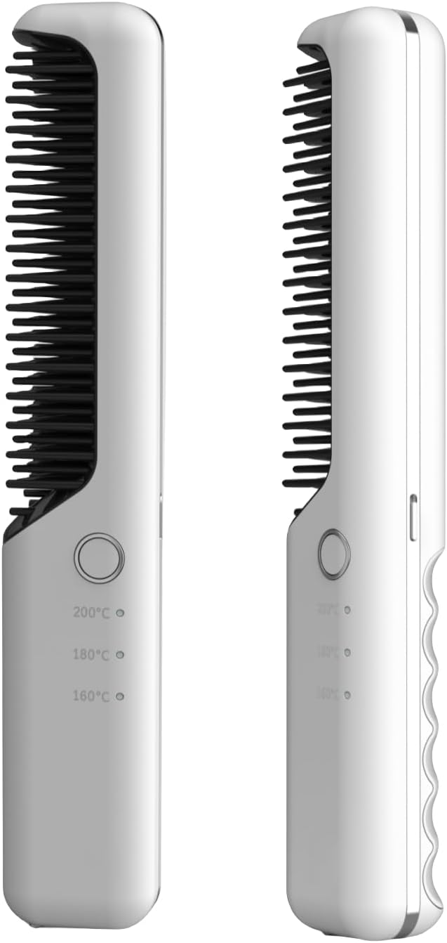 2 in 1 Rechargeable Cordless Hair Straightener Iron and Curling Iron. Heat Brush Straightener and Flat Iron Comb for Curly Hair. Automatic Constant Temperature Technology with Third Gear.