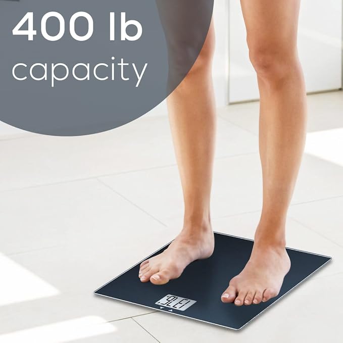 Beurer GS435B Glass Bluetooth Scale for Body Weight with BMI Composition Measurement Smart Digital Bathroom Scales Connects with Health App Analyzer Weigh in Kg and Lbs Black