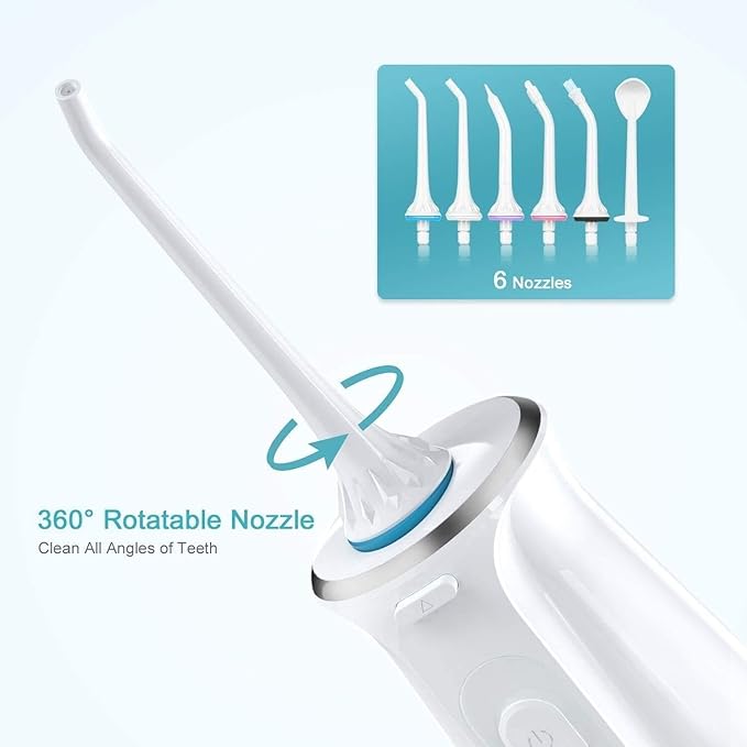 WEedsy Portable Dental Oral Irrigator with 3 Modes 6 Replaceable Jet Tips Rechargeable Waterproof Teeth Cleaner for Home and Travel -300ml Detachable Reservoir (Color : White) (Color : White)