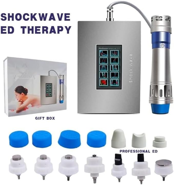 Portable Ed Extracorporeal Shock Wave MassagerElectronic Shock Wave Therapy Device Muscle Pain Therapy System with 7 Massage Heads for Pain Relief ED Treatment Deep Tissue