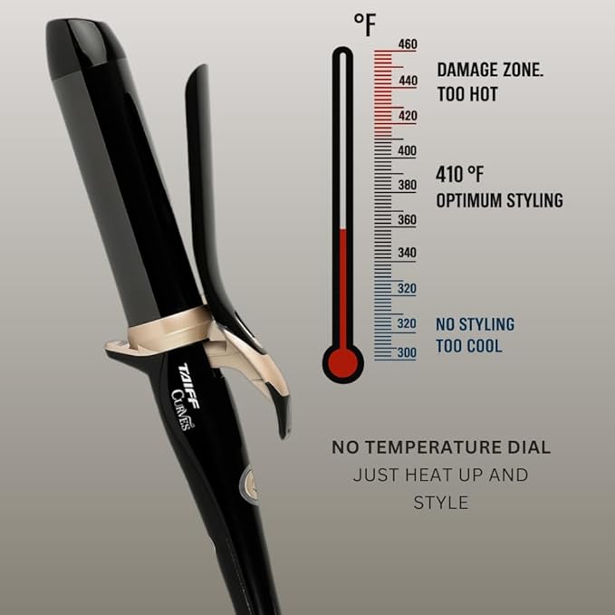 TAIFF Curves Professional Black Titanium Curling Iron – High-Performance Hair Curler &amp Rizadora para Cabello with Dual Voltage | Fixed Temperature 410°F | 1 1/2”