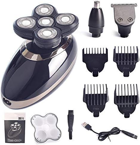 Head Shavers for Bald Men 3 In 1 Electric Shaver Men 4D FIVE Blade Heads Razor Clipper Nose Hair Trimmer Rechargeable Men Ear Trimmer Face Care Shaving (Color : P93099-A)