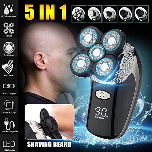 Head Shavers for Bald Men 5D Floating Heads Electric Shaver 5 in 1 Rechargeable Razors Hair Clipper Nose Ear Hair Trimmer Men Facial Cleaning Brush