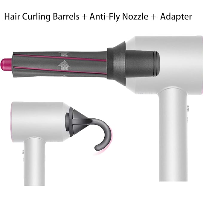 1 Pair Long Hair Curling Barrels Curler Tube Wand and 1 pcs Anti Flight Flyaway Nozzle with 2 Adaptor for Dyson Hair Dryer Converting to Airwrap Curling Iron Styler