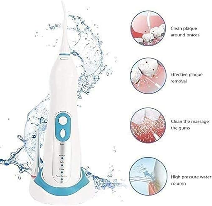 Water Flosser Portable Dental Oral Irrigator with 3 Modes 4 Replaceable Jet Tips Rechargeable Waterproof Teeth Cleaner for Home and Travel -135ml Detachable Reservoir(Blue-B)