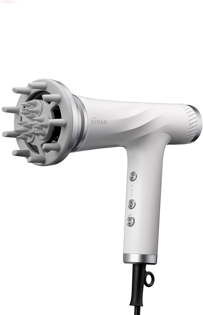 YA-MAN SPA Styler Blow Dryer + Scalp MassageIonic Reset Technology Hair Dryer with Diffuser Attachment - Quiet Lightweight and Powerful (White)