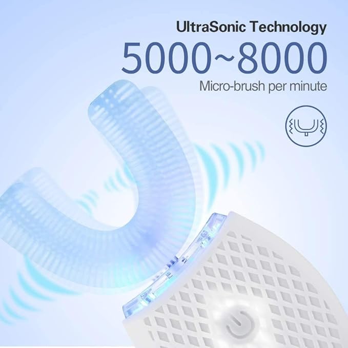 Automatic Ultrasonic 360 Sonic Toothbrush Waterproof Rechargeable Electric Teeth Whitening Brush for Travel &amp Household (White)