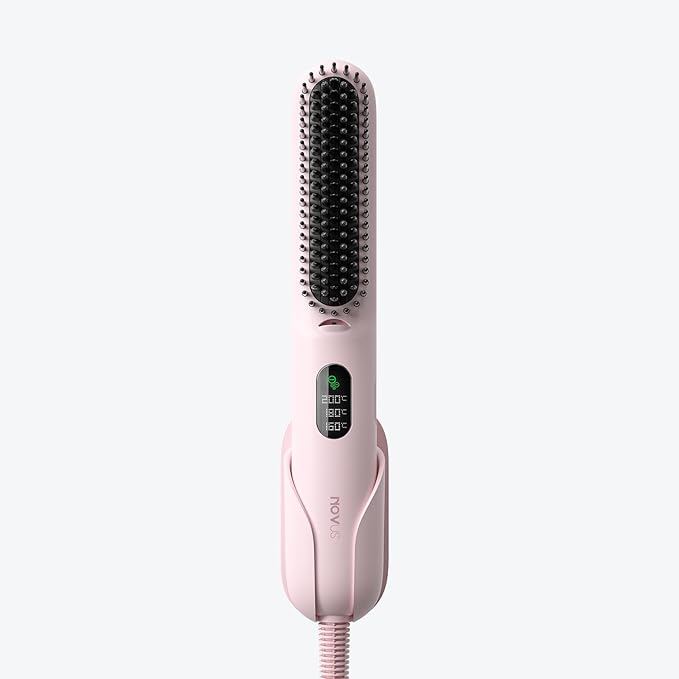 Hair Brush: 1 Inch Brush for Curly Hair with Anti-Scald Bristles Straightening Comb with Negative Iron for Women - 3 Temp Settings &amp LED Display (Pink)