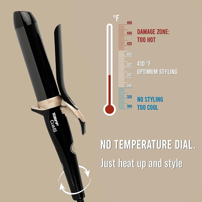 TAIFF Curves Professional Black Titanium Curling Iron – High-Performance Hair Curler &amp Rizadora para Cabello with Dual Voltage | Fixed Temperature 410°F | 1 1/2”