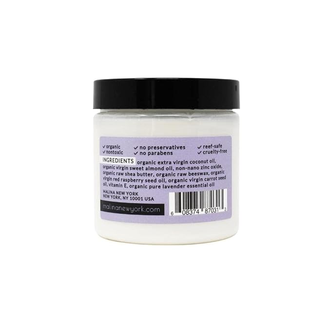 Malina™ Organic Lavender Natural Sunscreen | SPF 30+ | Nontoxic | Baby-Safe | Reef-Safe | No Preservatives | No Synthetic Fragrance | Made With Pure Essential Oil (4 Fl Oz)