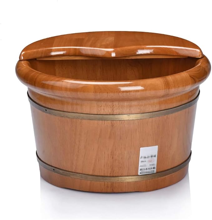 Katzowen Foot Soak Massage Foot Bath Barrel Household Wooden Foot Wash Barrel Oak Foot Bath Tub Covered Wooden Foot Wash Basin Foot Spa Household Wash Ba