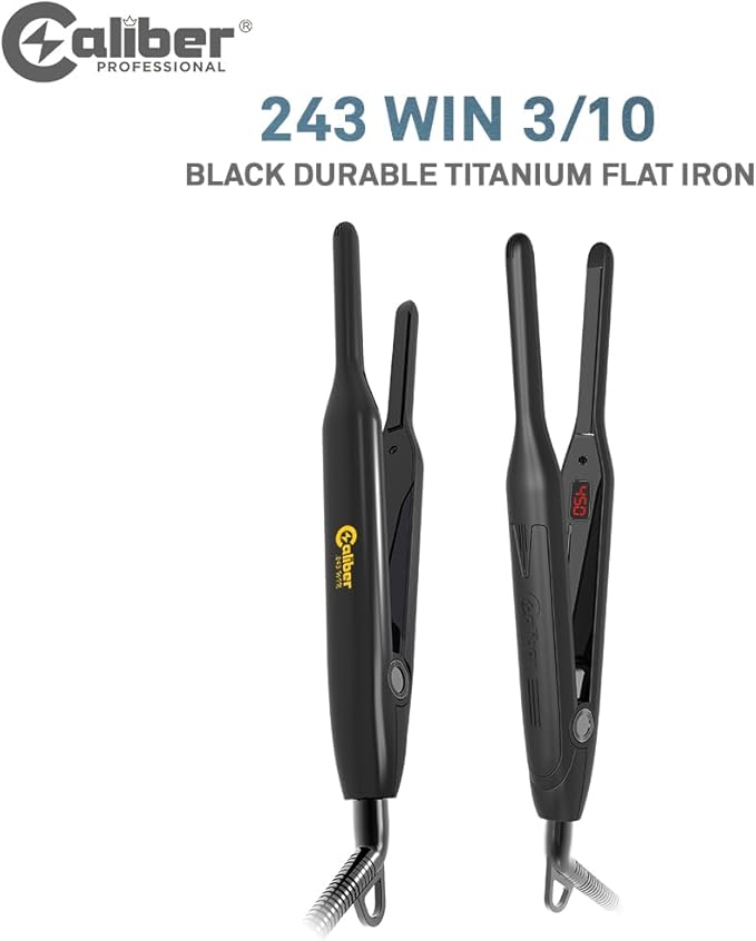 Caliber .243 Win Professional Hair Flat Iron 3/10 Inch Titanium Plates Digital Temperature Control Black