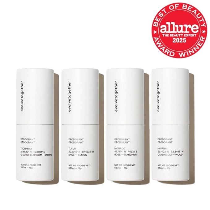 evolvetogether Aluminum Free Natural Deodorant for Women &amp Men | 4 Pack Travel Set | Neutralizes Odors Soothes Skin | Vegan Cruelty-Free Baking Soda Free | Discovery Set