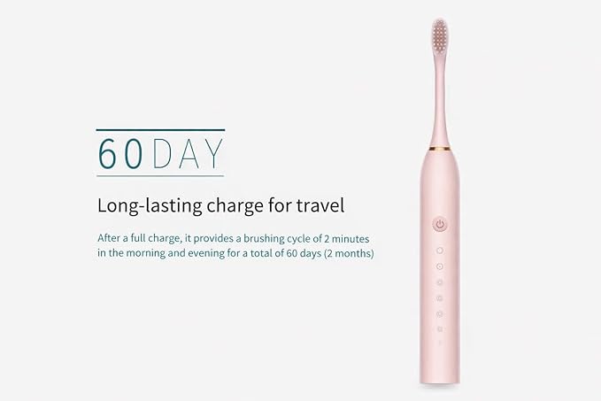 Electric Toothbrush for Adults Rechargeable Cordless Power Toothbrush with 6 Modes 4 Brush Heads 2-Min Timer Electric Tooth Brush Adult Black White Pink (White 1Handle 4Heads)