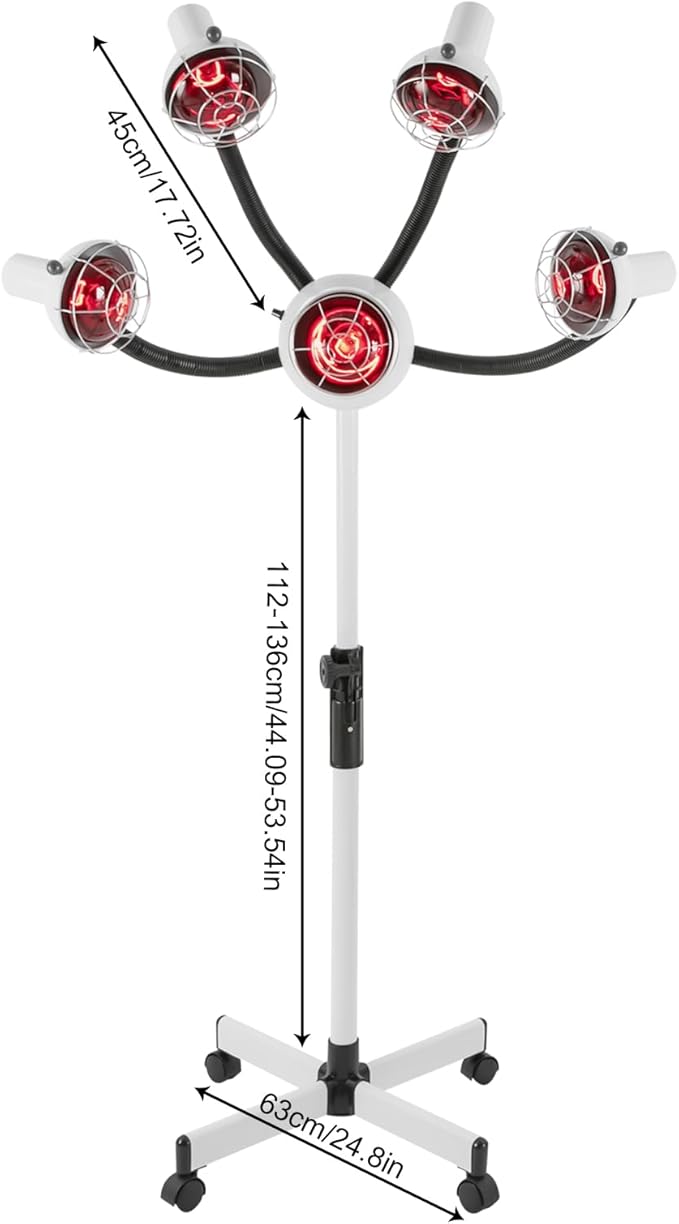 5-Head Infrared Light Heating Therapy Red Lamp 110V 750W Adjusting Height &amp Angle Hair Dryer Hair Color Processor Infrared 5 Red Lights for Hair Salon White