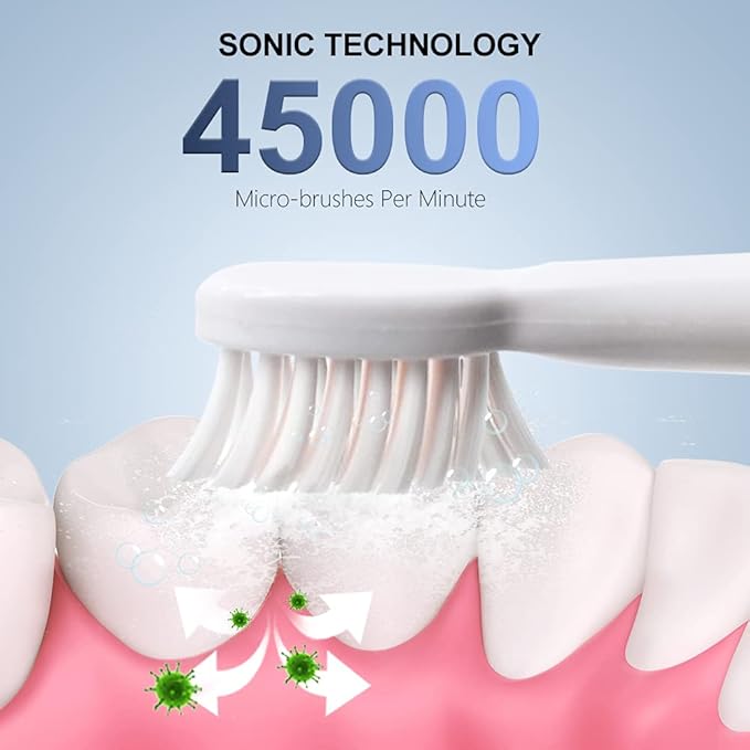 Sonic Electric Toothbrush USB Rechargeable Powerful Sonic Cleaning Tooth Brush with 6 Modes 5 Brush Heads + 1 Facial Cleansing Brush Head + 1 Face Massage Head Whitening Toothbrushes