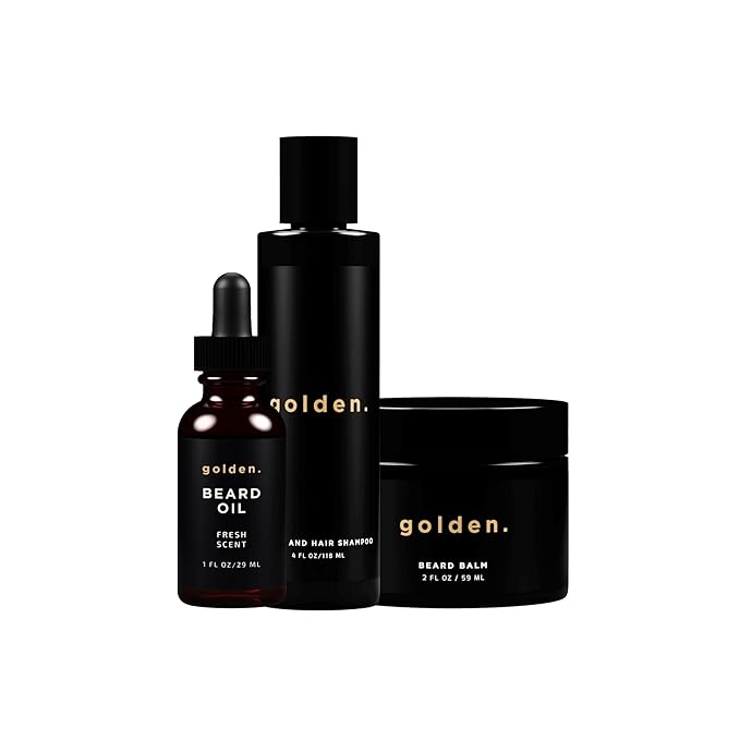 Golden Grooming Co. Everyday Beard Bundle – Complete Beard Care Set | Includes Beard Oil Balm &amp Shampoo (Regular Fresh)